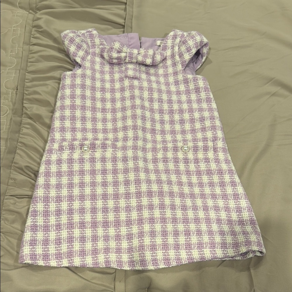 Purple and White Plaid Dress with Bow